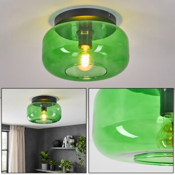 Boza plafón de techo con tulipa de cristal verde redonda Ø 28 cm, estilo retro