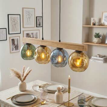 Ripoll lámpara colgante de madera para comedor, 4 luces, globos de cristal, 75 cm