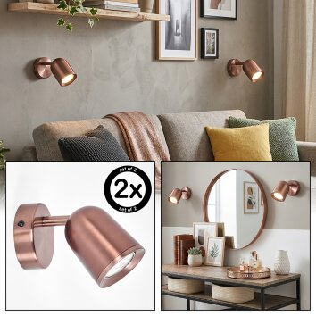 Spot de pared Lemak LED, set de 2, foco cilíndrico orientable en bronce