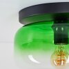 Plafón Boza de cristal verde retro E27, pantalla redonda para salón y pasillo