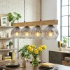 Ripoll lámpara colgante con barra de madera para comedor, 4 luces y vidrio acanalado