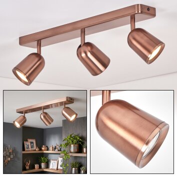 Lemak LED plafón de techo orientable cobre, foco de techo 3 luces GU10