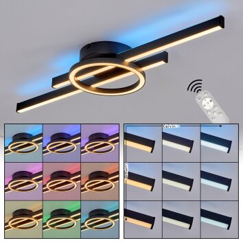 Plafón lineal LED Narok con barras cruzadas y aro, RGB y CCT 2700-6500 Kelvin
