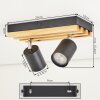 Plafón de techo con focos orientables Velani LED, listones de madera, 2 focos negros