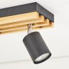 Plafón de techo con focos orientables Velani LED, listones de madera, 2 focos negros