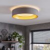 Plafón redondo LED Kavon, pantalla textil beige y dorada, 3000 Kelvin blanco cálido
