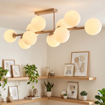 Luminaria esférica estilo boho Gastor con 10 pantallas de vidrio blancas
