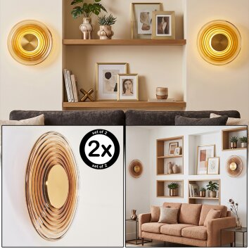 Liriel aplique de pared LED decorativo retro redondo, set de 2 para salón