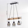 Oravi lámpara colgante con barra de madera 3 luces E27, largo 60 cm