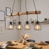 Gondo lámpara colgante con barra de madera, 4 luces E27, longitud 80 cm