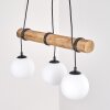 Koyoto lámpara colgante de barra de madera 3 luces, pantallas globo, longitud 60 cm