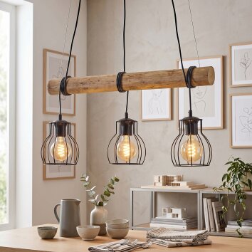 Gondo lámpara colgante de madera rústica, barra de madera, 3 luces, 60 cm
