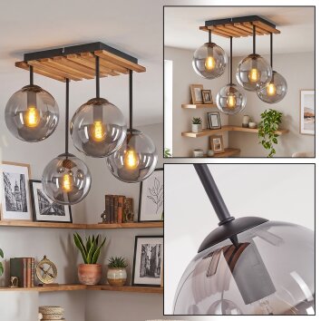 Luminaria esférica Gastor Boho con 4 pantallas de vidrio ahumado ø 15 cm