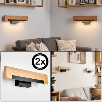 Aplique LED Inzino, set de 2, barra de madera, para el sofá, 3000 Kelvin blanco cálido