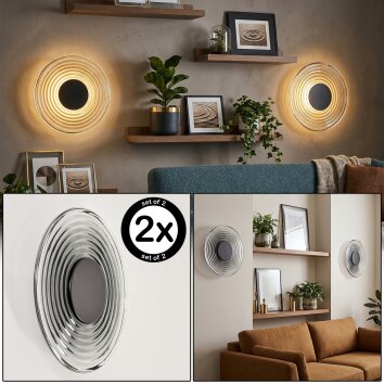 Liriel aplique de pared LED redondo 30 cm retro, set de 2 para salón