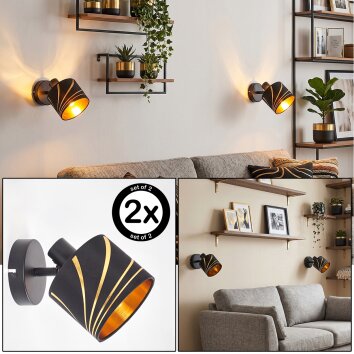 Alsen aplique de pared orientable con pantalla de ranuras doradas, set de 2