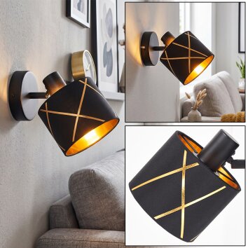 Opatija aplique de pared orientable para lectura E14, pantalla negra y dorada