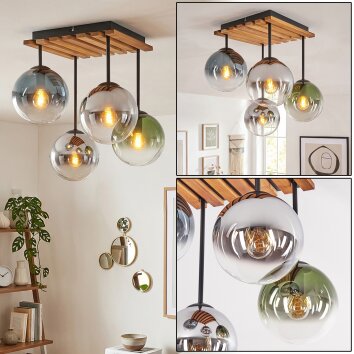 Gastor lámpara de techo boho con globos, 4 luces E14 y diseño de listones