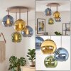 Moderna luminaria esférica Koyoto con 4 pantallas de vidrio en azul, dorado y verde