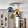 Moderna luminaria esférica Koyoto con 4 pantallas de vidrio en azul, dorado y verde
