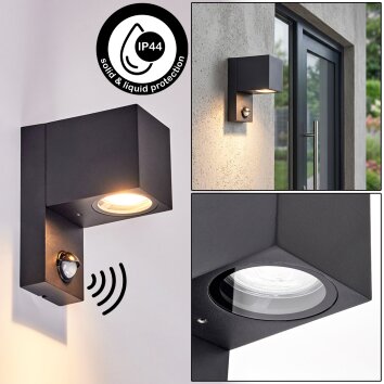 Aplique de exterior angular Kingstown con sensor de movimiento, vidrio transparente IP44