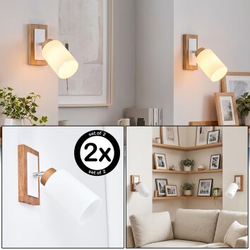 Aplique de pared orientable Alvorn, set de 2, pantalla cilíndrica blanca