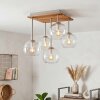 Luminaria esférica Koyoto, listones de madera en arena y 5 pantallas de vidrio transparente