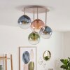 Plafón de esferas Gastor moderno con 4 globos de vidrio en azul, verde, transparente y cobre