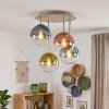 Plafón de esferas Gastor moderno con 4 globos de vidrio en azul, verde, transparente y cobre