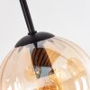 Luminaria esférica Koyoto con 4 globos de vidrio ámbar y placa de listones de madera
