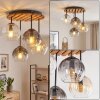 Plafón Koyoto Boho con base redonda de listones de madera cruda y 4 luces