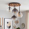Plafón Koyoto Boho con base redonda de listones de madera cruda y 4 luces