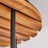 Plafón Koyoto Boho con base redonda de listones de madera cruda y 4 luces