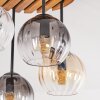 Plafón Koyoto Boho con base redonda de listones de madera cruda y 4 luces