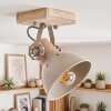 Foco de techo orientable Orny con brazo de madera y pantalla crudo para la cocina