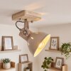 Foco de techo orientable Orny con brazo de madera y pantalla crudo para la cocina
