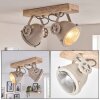 Plafón de techo estilo boho Herford con dos focos orientables, madera clara y color arena