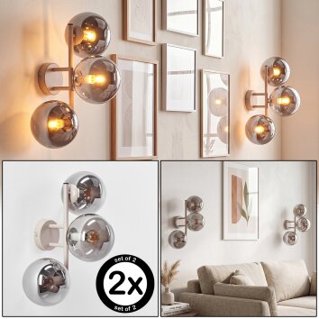 Aplique de pared retro Gastor, set de 2, con 3 esferas de vidrio ahumado
