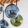 Lámpara de techo Gastor, 4 esferas de vidrio azul, verde, cromo y ahumado