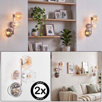 Lámpara de pared Koyoto, set de 2, 3 globos de vidrio junto al espejo