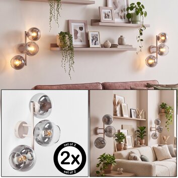 Aplique de pared Koyoto con tres esferas de vidrio ahumado y transparente, set de 2