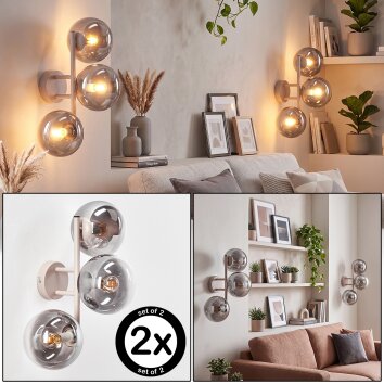 Aplique de pared Gastor moderno en color arena, set de 2, 3 pantallas esféricas verticales