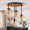 Plafón de techo Boho Gastor con panel de madera de lamas y 4 globos ámbar