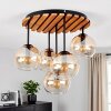 Plafón de techo Koyoto estilo boho con cinco globos de vidrio ámbar y transparente