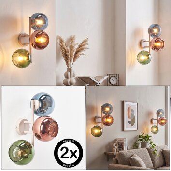 Moderno aplique de pared Koyoto en set de 2 con tres pantallas esféricas de vidrio, E14