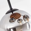Plafón de techo Koyoto, 4 globos de vidrio ahumado y transparente, listones de madera