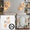 Aplique de pared esférico Gastor, set de 2, con tres pantallas de vidrio ámbar