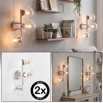 Aplique de pared moderno Gastor de tres globos en arena, set de 2 junto al espejo