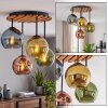 Lámpara de techo clúster Koyoto, listones de madera, globos cobre, azul, verde y dorado