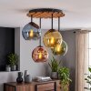 Lámpara de techo clúster Koyoto, listones de madera, globos cobre, azul, verde y dorado